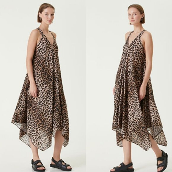 NWT All Saints Lil Leppo Brown Animal Print Asymmetrical Mini Dress - Picture 14 of 17